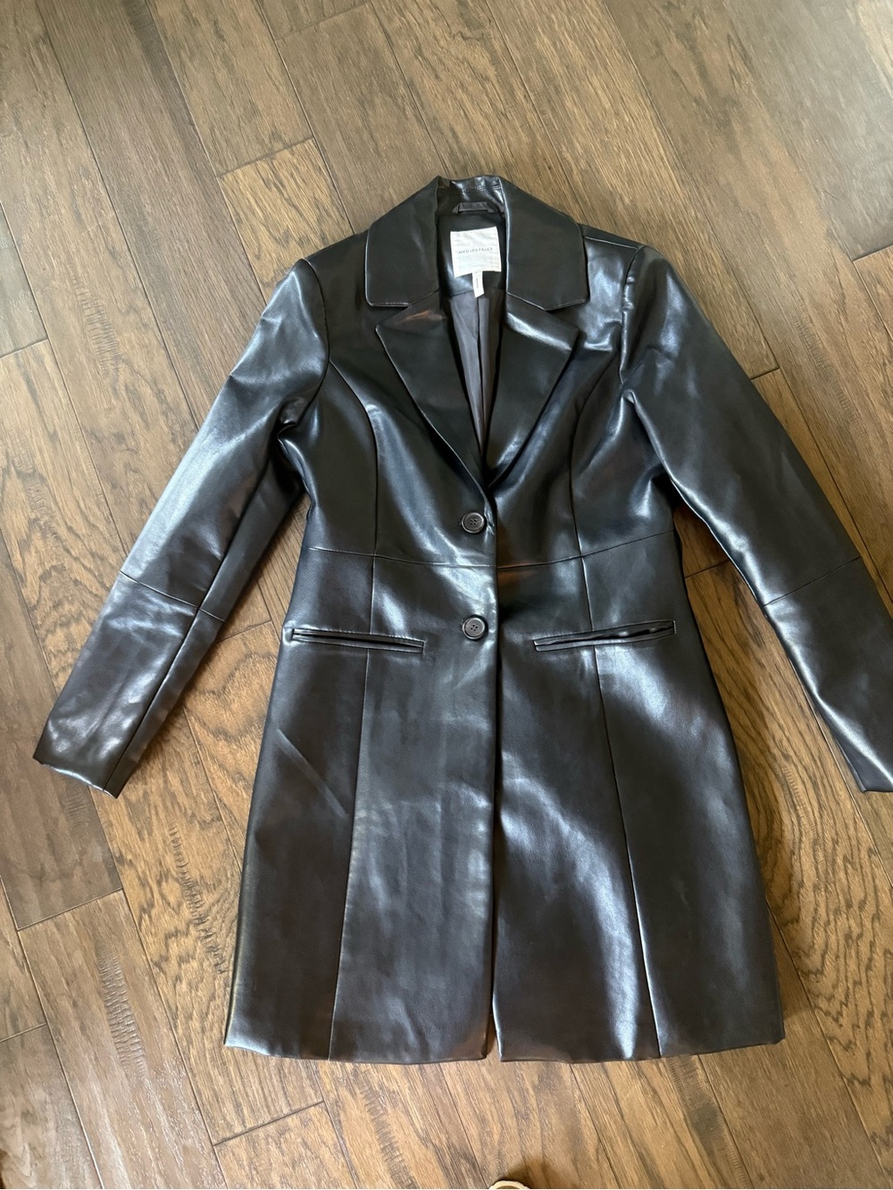 Avec Les Filles Black Leather Blazer Coat